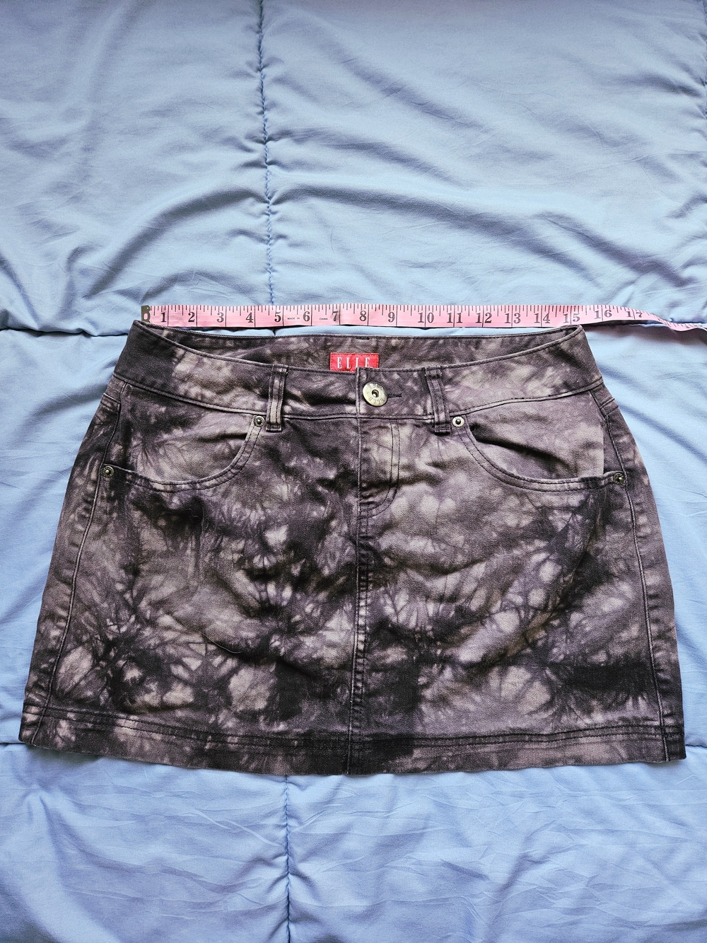 Elle Black and Gray Tie-Dye Denim Mini Skirt